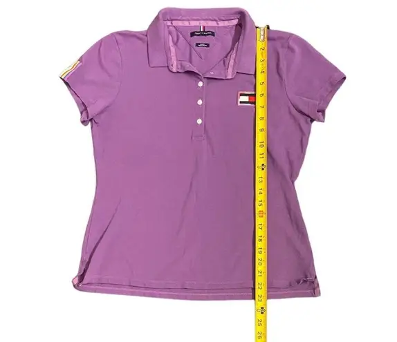 Tommy Hilfiger  Women M Slim Fit Stretch Pride Flag Polo Short Sleeve Purple Y2K