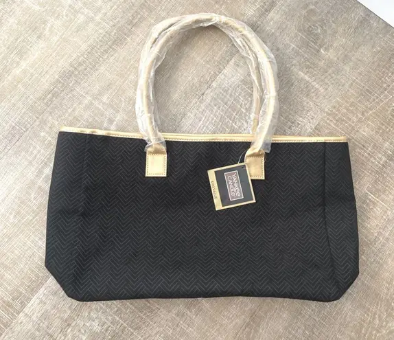 Black & Gold Tote Bag Purse Chevron Print Modern Shoulder Bag Gift Travel Beach