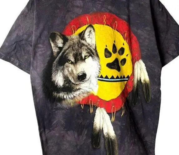 2008 Vintage Y2K Wolf Nature The Mountain T Shirt Gray White Large L Stone Wash