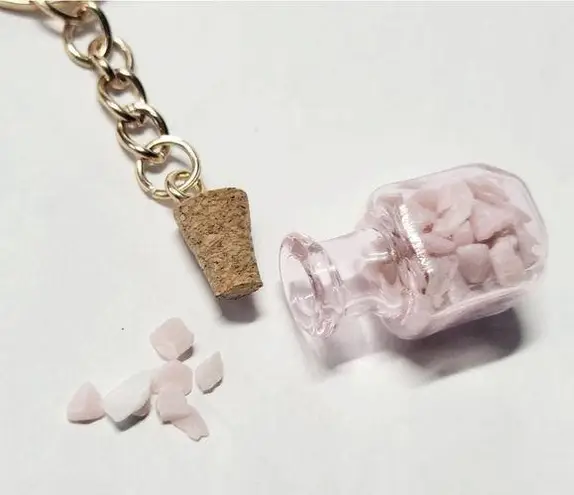 Hand crafted pink opal mini bottle keychain