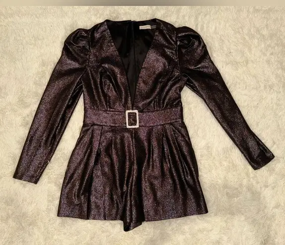 Ramy Brook NEW Brooke Metallic Belted long sleeves Romper sz 12
