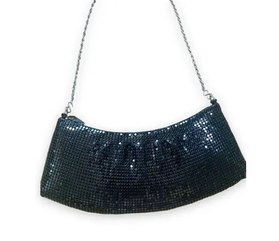 Vintage Cache Sequins Mini Bag Black Curved Baguette Evening Chain Drop Handle