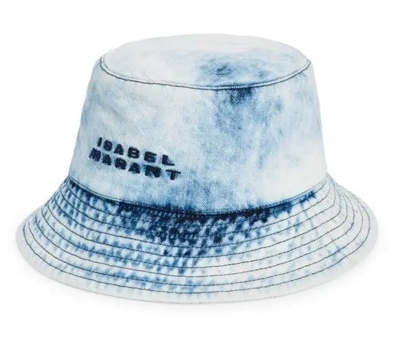 Isabel Marant Giorgia Embroidered Acid Wash Denim Bucket Hat Tie Dye NWT 58 cm L