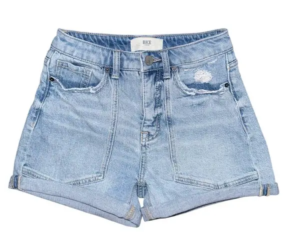 BKE Buckle Billie Stretch Jean Shorts Light Wash Denim Sz 24 Utility Distressed
