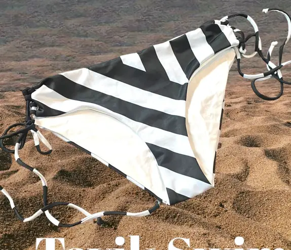 Tavik reversible bikini bottom blue black cabana stripe size S New White