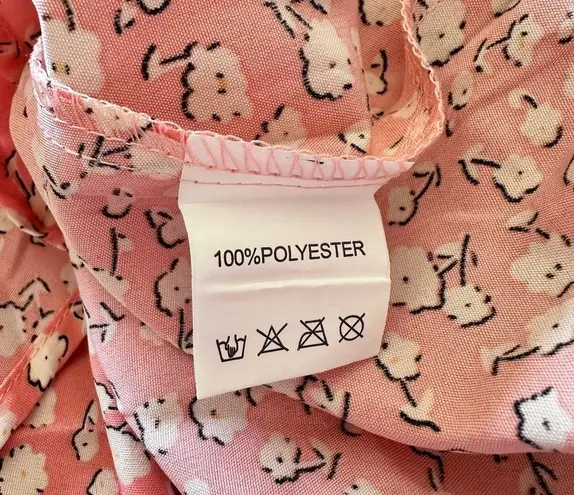 Pink Floral Print Long Sleeve V