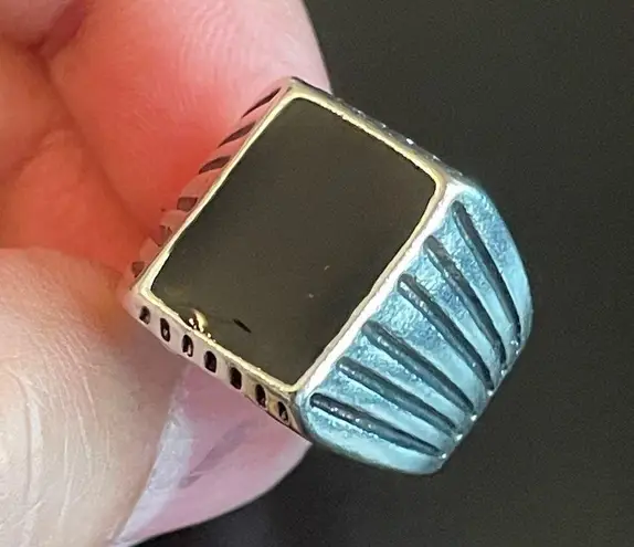 Trendy Black obsidian stone S925 silver ring size 8