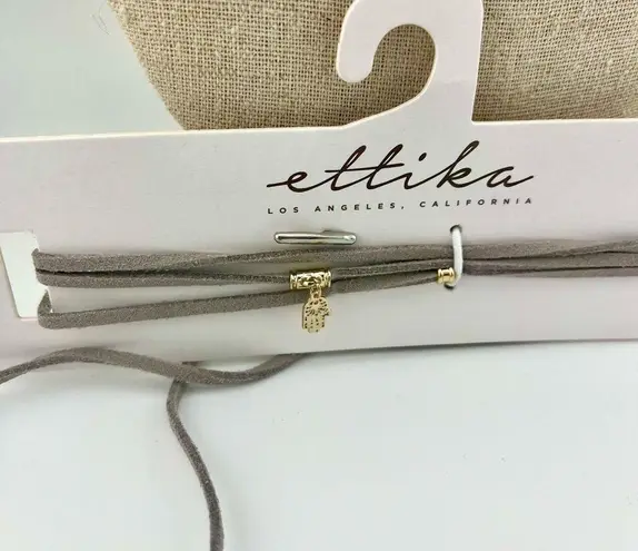 Ettika Nordstrom NWT Grey Wrap choker leather suede with hamsa Charm