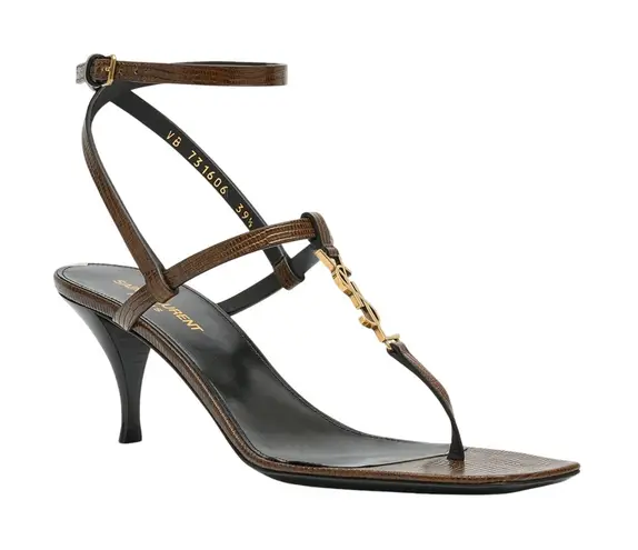 Saint Laurent NIB Cassandra 60mm Leather Sandals in Macadamia Brown Size 39.5