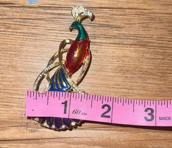 Vintage 1980s Canada Large heavily Gold plated Enameled Peacock Brooch Excellent