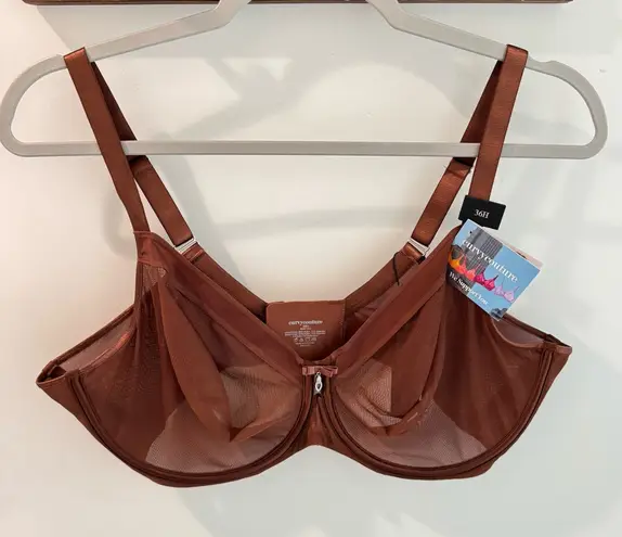 NWT Curvy Couture Sheer Mesh Full Coverage Unlined Underwire Bra Brown 36H Size undefined