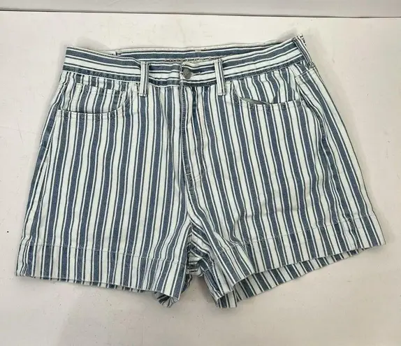 American Eagle  Mom Short Blue White Striped High Rise Denim Shorts Women's Sz 8