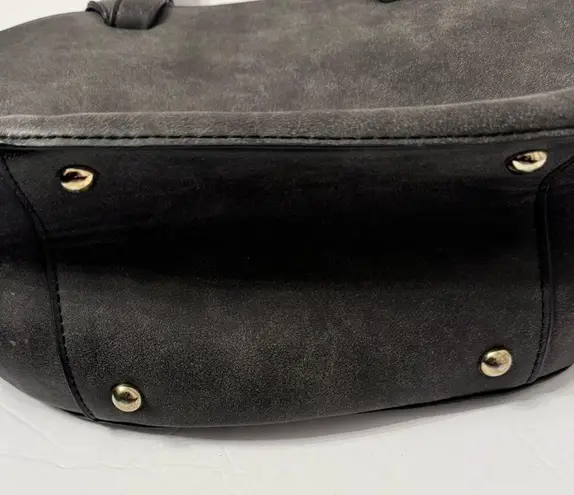 Moda -NewYork Faux Leather Gray Handbag with Double Handles & Shoulder Strap