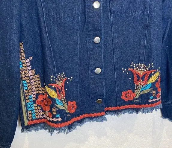 Curations Long Sleeve Button Down Denim Jacket Embroidered Studded EUC Sz M Size M