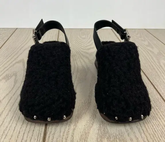 Miista Lana Sonic Slingback Buckle Mules Heels EUR 37 Black Faux Fur $375 Size 6