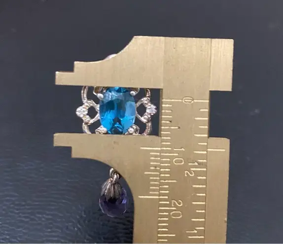 Sterling Silver Vintage 925 Signed Blue Topaz Amethyst Teardrop Pendant 3.9g