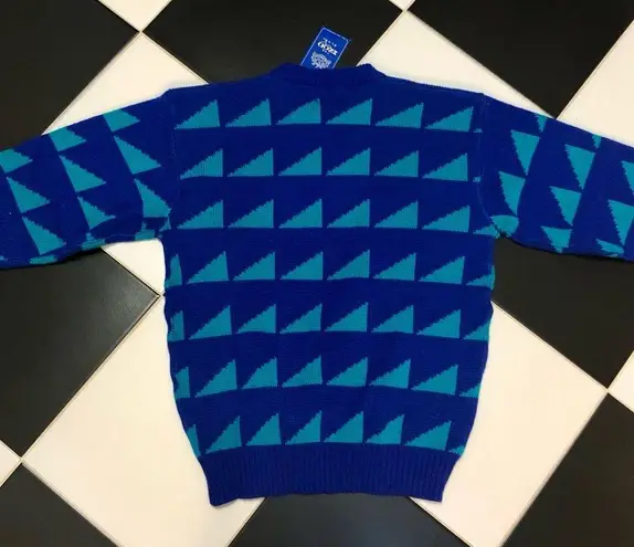 IZOD NWT Vintage Club 80s Knit Sweater Deadstock Geometric AOP Blue Turquoise M