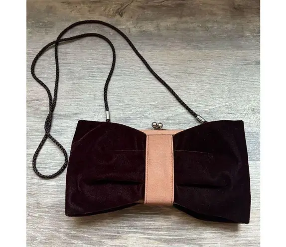 Kate Landry Burgundy Wine Velvet Bow Evening Bag
