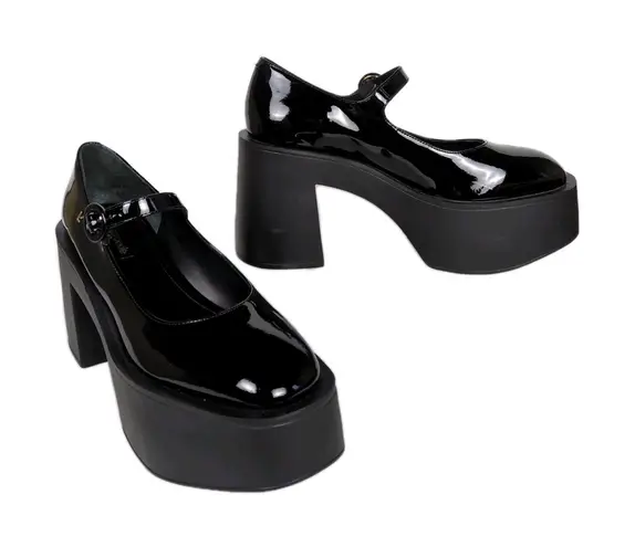 LARROUDE Black Patent Leather Olivia Platform Mary Jane Pump Chunky Women's 9.5
