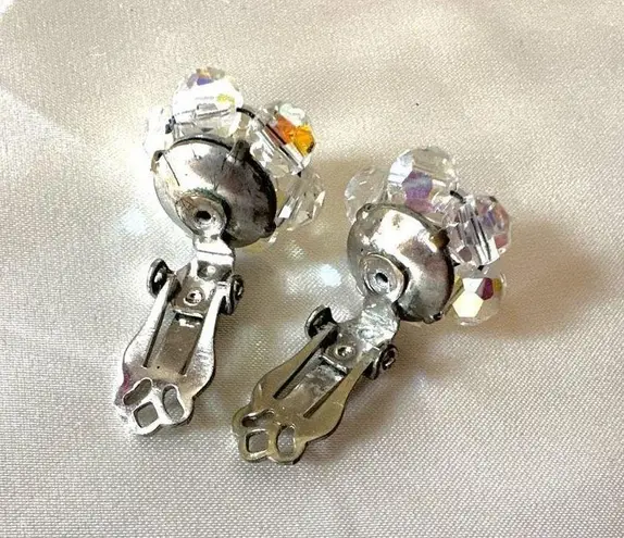 Vintage Aurora Borealis cluster crystal clip on earrings