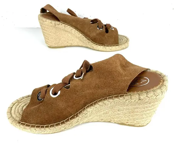 Ash Patty Suede Lace Up Espadrille Wedge Ankle Strap Cutouts Brown Size 41