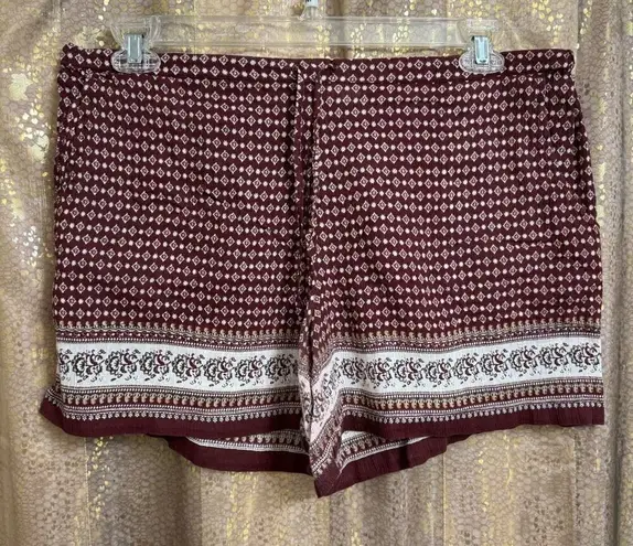 Garnet Hill Maroon Printed Tie Waist Gauze Cotton Shorts Size 12