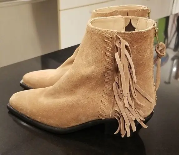ALLSAINTS ππ Layla Suede Fringe Boots ~ Cognac Sand Brown ~ 38 NWT (No Box)