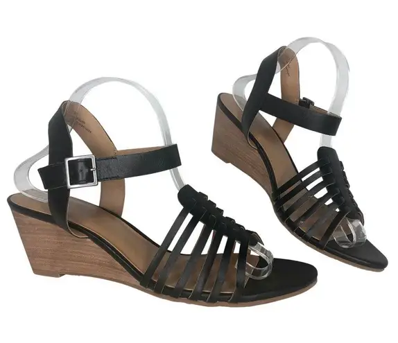 Susina Black Terra Wedge Sandals