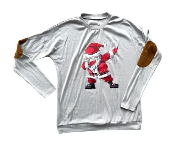 New Womens Oversized Boutique Dabbing Christmas Santa Elbow Patch Top