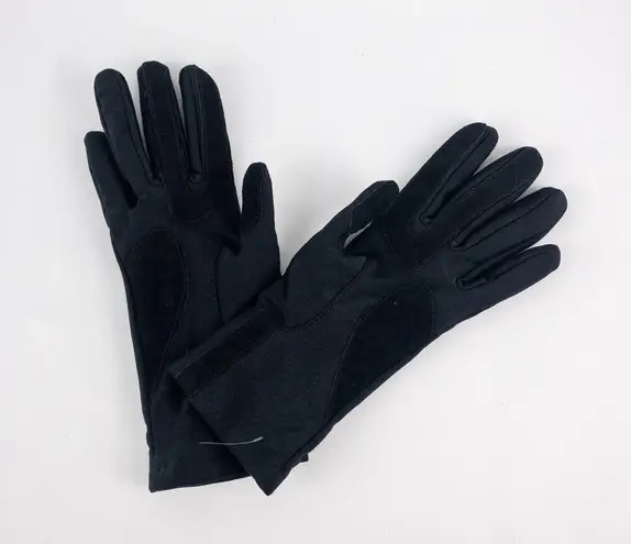 Totes Isotoner Black Leather Patch Nylon Gloves Womens Small 6