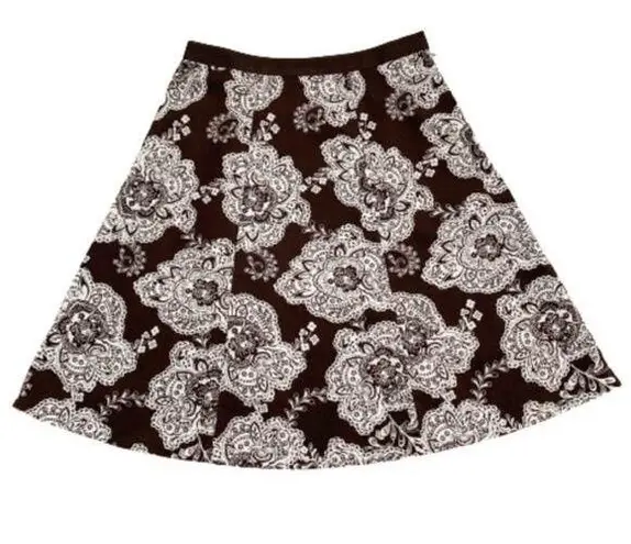 Talbots  Skirt Brown White Paisley Floral Cotton A-Line Flare Circle Skirt Size 8