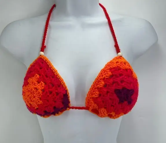 Handmade Napper brand granny square string bikini top halter adjustable any size Orange Size undefined