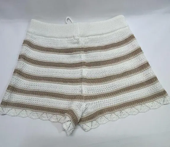 MADDEN NEW YORK CROCHETED STRIPED L SHORTS WITH BEADED DRAWSTRING TIE NEW Tan Size L