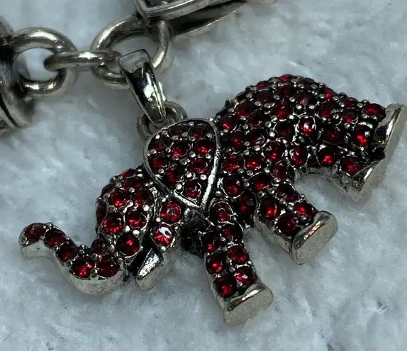 Silver Color Bracelet Elephant Charm Red Rhinestone Alabama Crimson Tide Fan