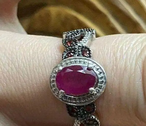 Natural Ruby Red Sapphire Sterling Silver Ring Size 6