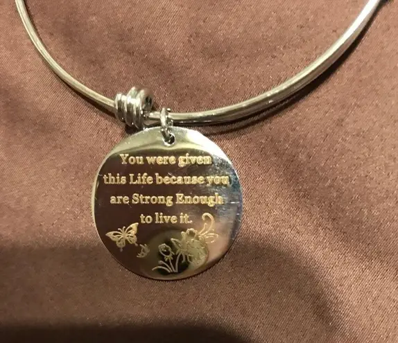 STRONG ENOUGH Bracelet Stainless Steel Silver Expanding Bangle NEW Inspirational