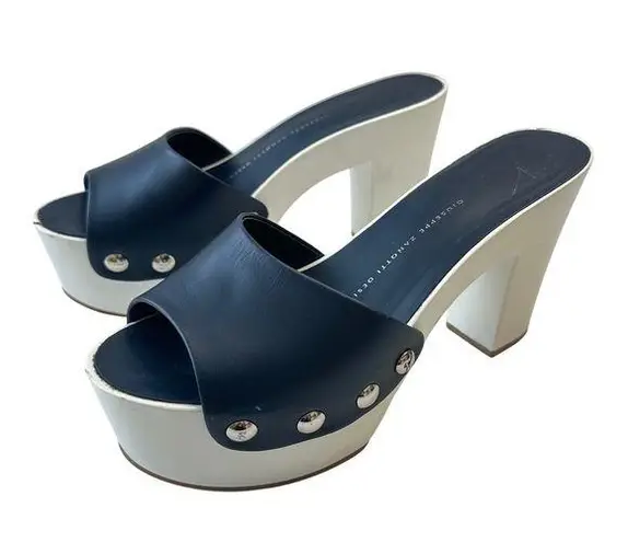 Giuseppe Zanotti Platform Clogs Studded Slide Sandals Heels Blue White Women 37