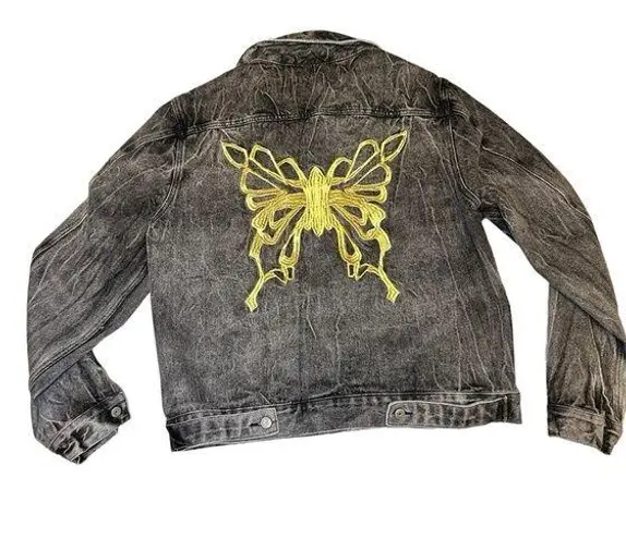 Beautiful boho Denim Jacket With gold embroidered Butterfly size 8