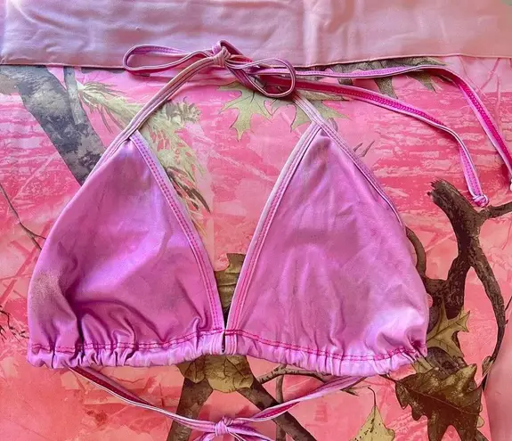 vintage pink sparkly iridescent triangle bikini top Size L