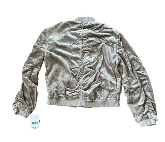 Free People NEW  Ruched Velvet Bomber Jacket Stone