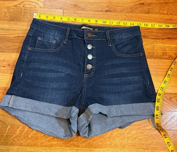 Dollhouse Junior 11 12 Dark Blue Jean Shorts Denim Button Fly Rolled Hem Country