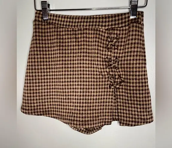 Kirious Brown Tan Mini Skort Gingham Women’s Size XS