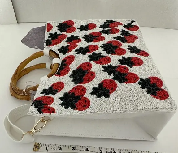 SOL + MER NWT Strawberry Beaded Viral Purse Handbag w Bamboo Handles White Strap