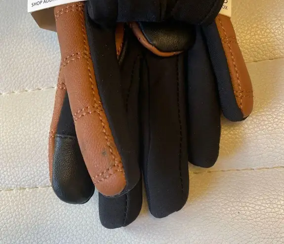 Calvin Klein  Leather Touchscreen Gloves Brown Black Quilted Small NEW