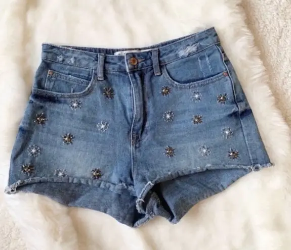 Denim & Co  Floral Bejeweled Jean Shorts