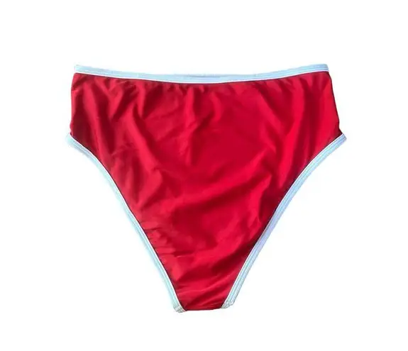 Free People Its Now Cool Waisted Duo Bikini Briefs Stretch Nylon Red White Contrast Size 8