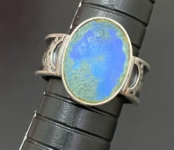 Sterling Silver Vintage Native American Signed SA 925 Blue Teal Stone Ring Sz 8