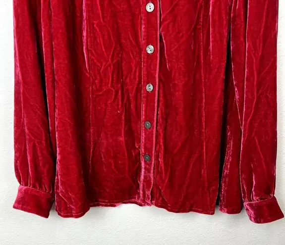 J. Jill Crushed Velvet Shirt Long Sleeve Button Up Top Size S Cranberry Romantic Pink