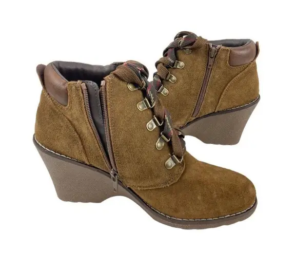 White Mountain *New Liberty Wedge Ankle Booties Womens 9M Brown Suede Lace Up