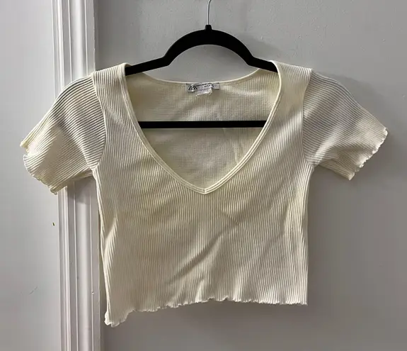 ZARA Ribbed V-Neck Top